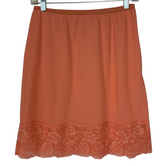 Vintage Vanity Fair Coral Pink Nylon Lace Trim Half Slip Medium Made In USA - Picture 2 of 5